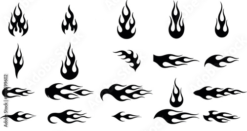 Black Fire Silhouette Vectors: Tribal Flame Stencil Collection