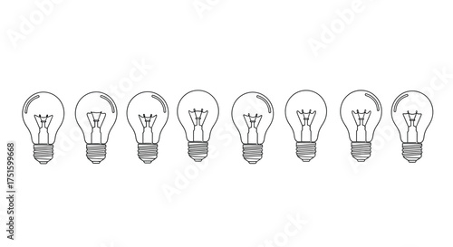 Hand drawn row of incandescent light bulbs sketch