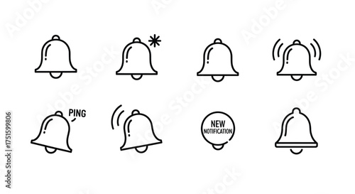Set of hand drawn bell icons for notifications and alerts