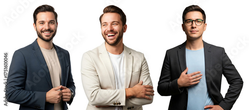 Business men portrait set, business men smiling on white, corporate men studio set, business men portrait isolated.