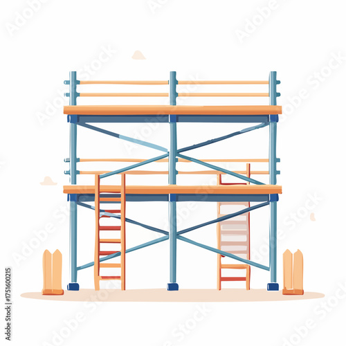 Vector illustration of construction scaffolding used in building architecture. A detailed flat design showing a metal frame structure for renovation and repair work
