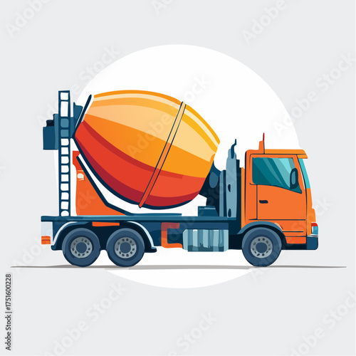 Industrial concrete mixer truck delivering ready-mix cement for a new building construction site, a vital vehicle for modern architecture