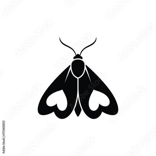 Black moth silhouette with heart shaped wing patterns