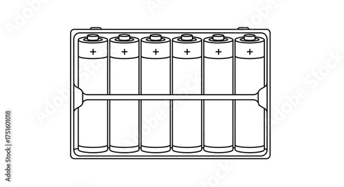 Six aa batteries neatly arranged in a plastic holder for storage or transport