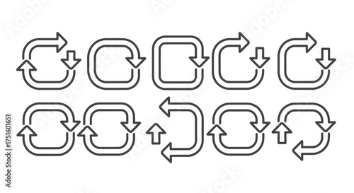 Set of rounded square arrow icons representing recycling and rotation