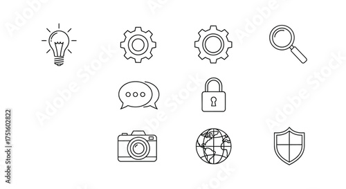 Collection of hand drawn icons representing business and technology concepts