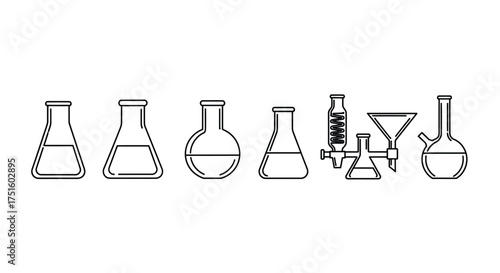 Collection of scientific glassware laboratory equipment outline