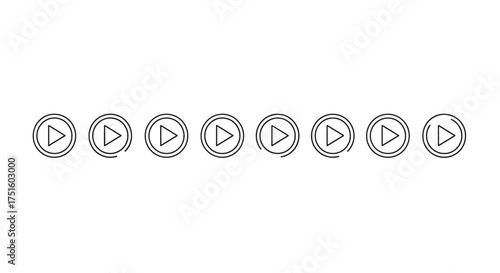 Row of stylized play buttons with circular outlines and abstract patterns