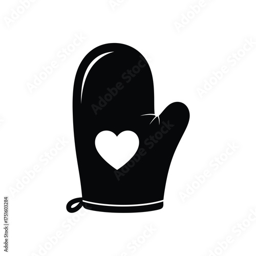 Black oven mitt with white heart graphic glove cooking