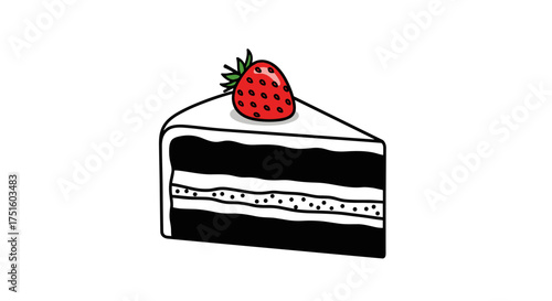 A delicious slice of chocolate cake topped with a fresh strawberry.