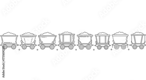 Line of empty train cars in a simple drawing style