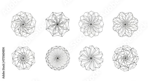 Collection of eight abstract floral line art illustrations on a white background
