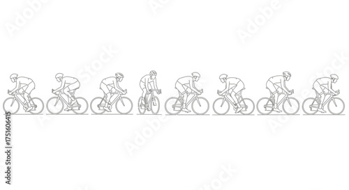 Cartoon characters riding bicycles in a line