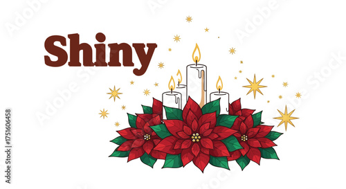 Shiny christmas candles and poinsettias isolated on white background bring warmth and festive cheer