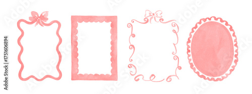 Set of hand drawn curves, swirls, curly, bows, ribbons, frames. Retro, vintage design elements for card, frame, invitation, logo. Watercolor texture. 