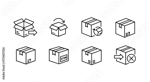Isometric icons of shipping boxes and packaging symbols