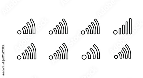 Collection of stylized wi fi signal strength icons in a grid