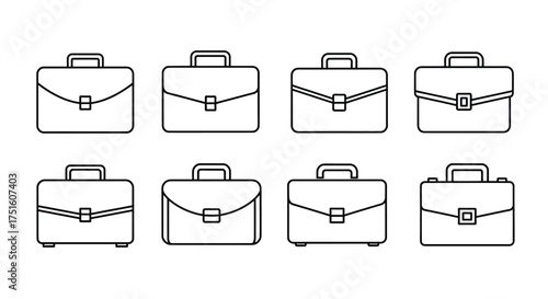 Collection of eight hand drawn briefcase icons in a clean line art style