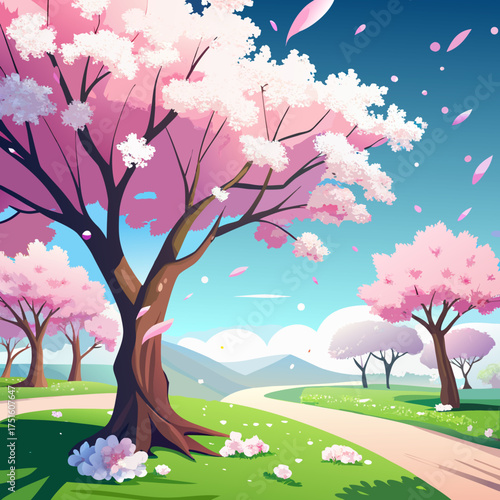 A breathtaking scene of delicate cherry blossoms in full bloom showcasing vibrant pink petals against a soft ethereal background perfect for spring themes