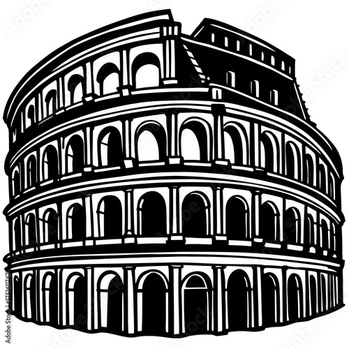 Clean vector illustration of the iconic roman colosseum architectural landmark showcasing its ancient grandeur and historical significance