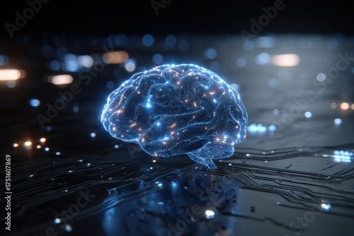 Futuristic brain on circuit board