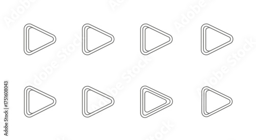 Eight outlined play button icons arranged in two rows on a white background