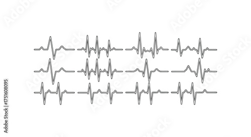 Abstract electrocardiogram ecg heart rhythm lines on white background