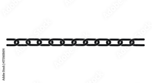 Black metal chain links forming a horizontal line against a white background