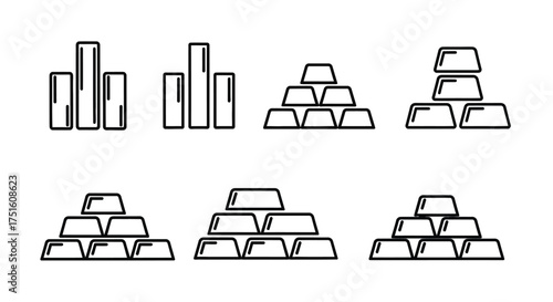 Collection of hand drawn gold bars and financial charts