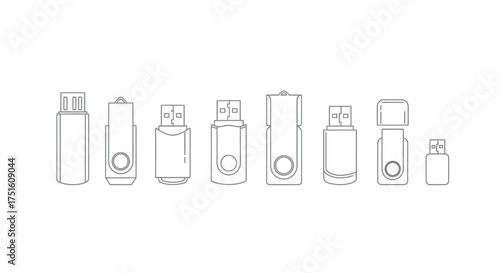Collection of hand drawn cosmetic bottles and containers in a line