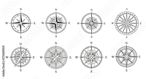 Collection of vintage compass rose designs for navigation and exploration