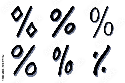 Set of hand drawn percentage symbol clipart Percent doodle Discount voucher sign Income tax Single element for design