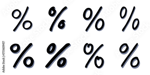 Set of hand drawn percentage symbol clipart Percent doodle Discount voucher sign Income tax Single element for design