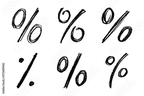 Set of hand drawn percentage symbol clipart Percent doodle Discount voucher sign Income tax Single element for design