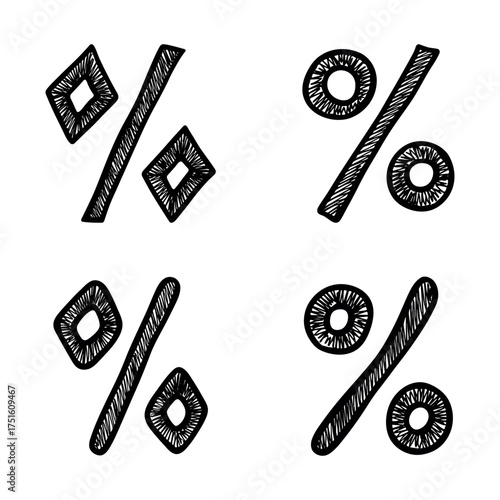 Set of hand drawn percentage symbol clipart Percent doodle Discount voucher sign Income tax Single element for design