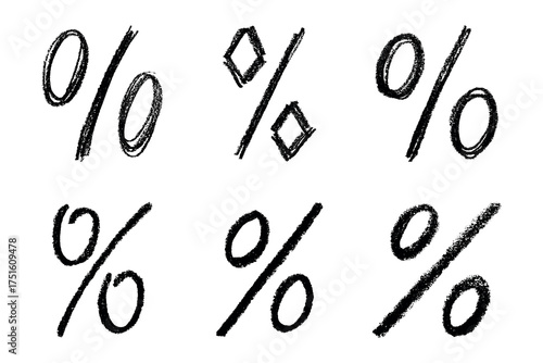 Set of hand drawn percentage symbol clipart Percent doodle Discount voucher sign Income tax Single element for design