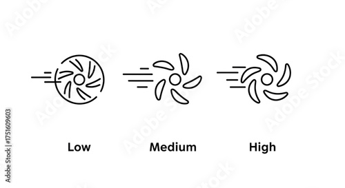  Speed control levels low medium high settings vector illustration for cooling system airflow design