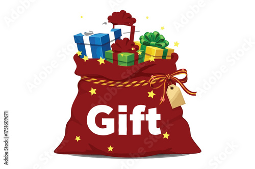 Gift bag full of presents isolated on white background for holiday season celebration