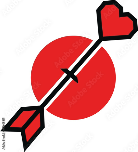 Stylized heart-tipped arrow piercing a vibrant red target, representing love's aim, romantic precision, and hitting the mark in relationships or personal goals