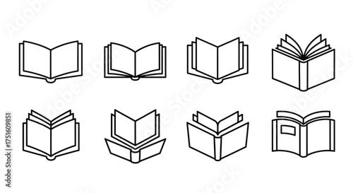 Collection of hand drawn open books in various styles