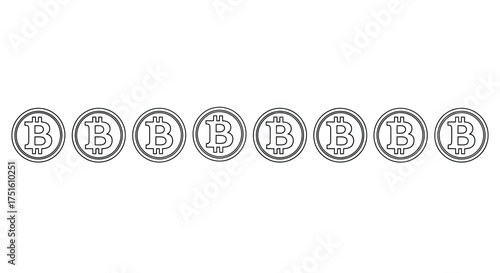 Row of stylized bitcoin symbols in oval frames on white background