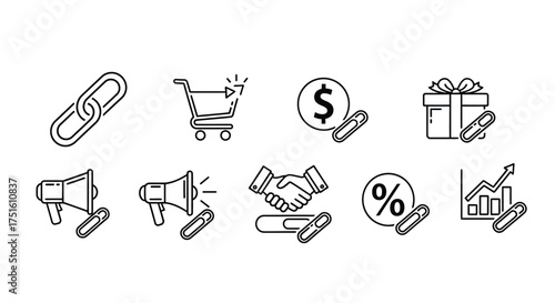 Set of hand drawn business and marketing icons with checkmarks