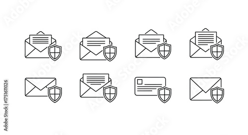 Collection of secure email and message icons with shield protection
