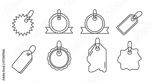 Collection of hand drawn outline price tags and labels