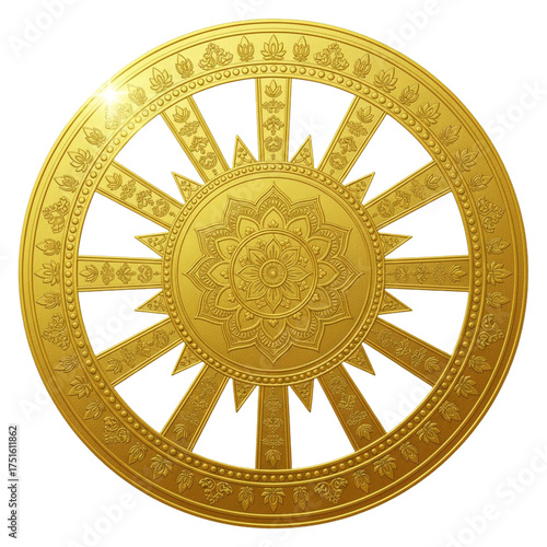 Ornate Golden Dharmachakra Symbol