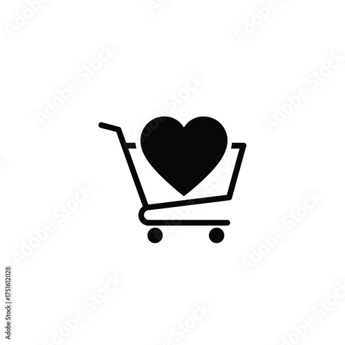 Cuadro en lienzo Black shopping cart with heart icon love commerce