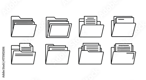 Set of eight outline icons representing different types of file folders