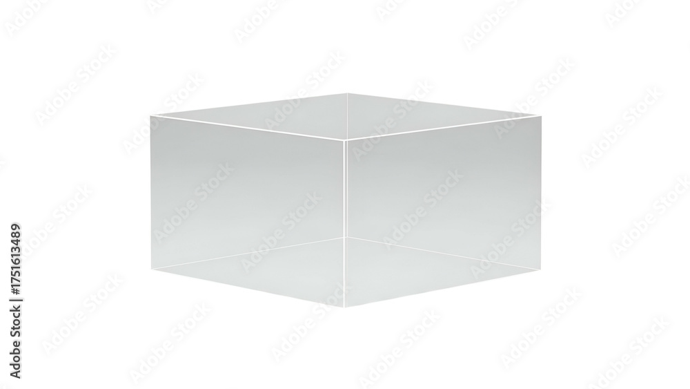 Fototapeta premium Transparent cube, outlined in white, floating in darkness