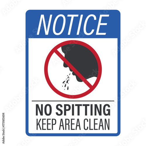 Isolated notice prohibition sign showing no spitting symbol, hygiene warning to keep public area clean and prevent health hazards.
