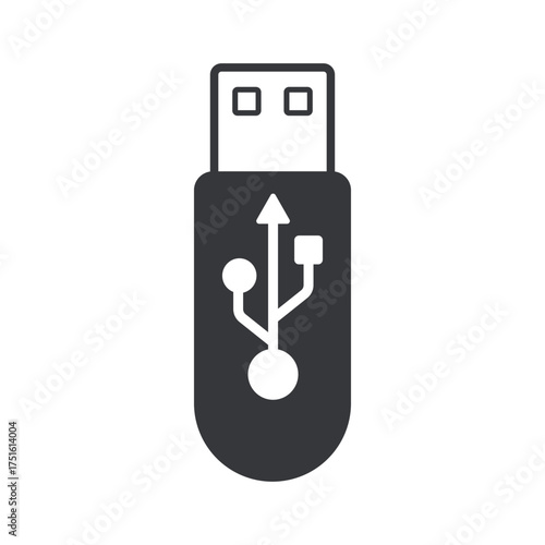 Isolated USB flash drive icon symbol representing data storage, transfer, and connection for computer, digital device, and electronic equipment.